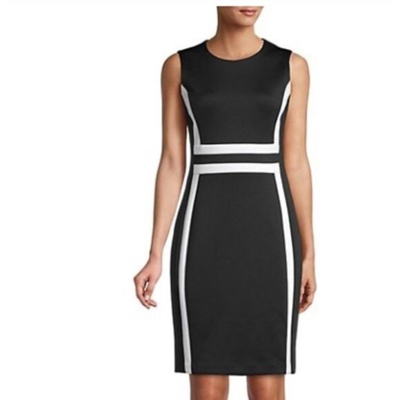 Calvin Klein Womens 4 Black White Sleeveless Sheath Dress Polyester Spandex - Picture 1 of 9